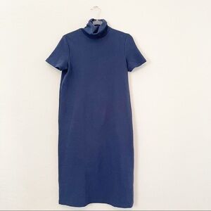 Zara Women's Ribbed Midi Dress Turtleneck Navy Blue Short Sleeve Small